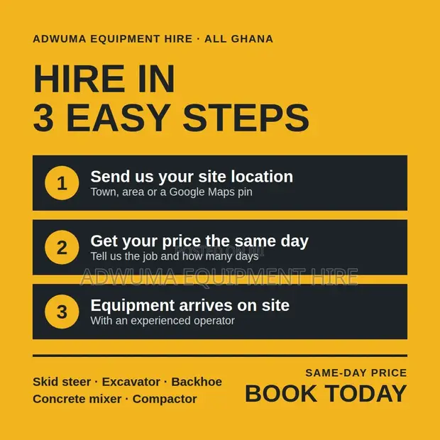 Bobcat, Excavator, Concrete Mixer & Compactor Hire - Accra & Nationwide - 1