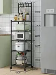 Heavy-Duty 5-Tier Rolling Kitchen Utility Shelf with Hooks - 2