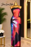 Women's Abstract Print Strapless Bodycon Maxi Dress - 1