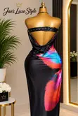 Women's Abstract Print Strapless Bodycon Maxi Dress - 2