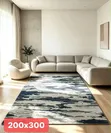 Blue Gray & Ivory Abstract Wool Area Rug - 1