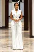 Luxury Two-Piece Set: Blazer Top with Gold Belt & Palazzo Trousers - 2