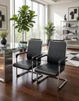 Executive Black Leather Office Guest Chairs - 3
