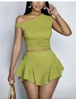 Lime Green Skirt Shorts 2 Piece Set - 2