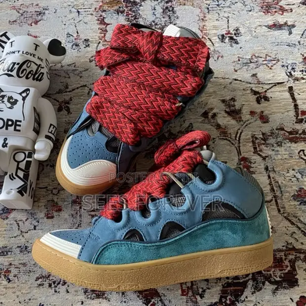 Lanvin Curb Leather & Suede Sneaker (Blue/Red) - 1