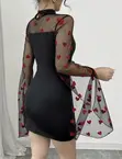 Elegant Black Bodycon Mini Dress with Heart Mesh Sleeves - 1