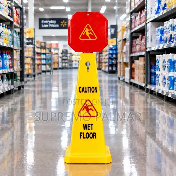 Yellow Corn Wet Floor Sign with Red Slipping Person - 1