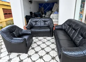 Royal Comfort Black Leather Sofa - 6 Seater