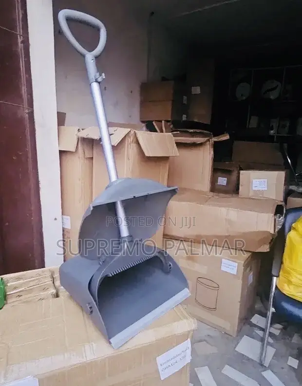 Dark Gray Folding Broom with Dustpan - Windproof Plastic Cleaning Set - 1