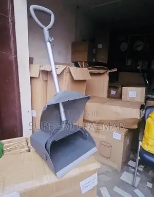 Dark Gray Folding Broom with Dustpan - Windproof Plastic Cleaning Set