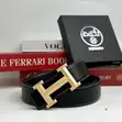 Men's Quality Leather Belt with Gold H-Buckle - 1