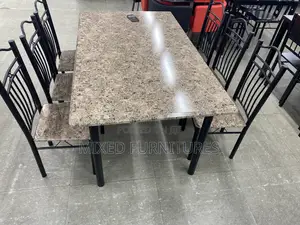 Wooden Dining Set with Metal Frame - 6 Seater