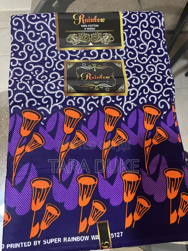 Orange and Purple African Print Fabric - 1