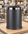 10L Black Office Waste Bin with Stainless Steel Rim - 1