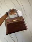 Vintage Ladies Handbag - Brown Genuine Leather - 2