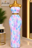 Women's Pastel Tie-Dye Strapless 2-Piece Maxi Skirt Set - 1