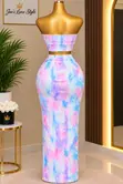 Women's Pastel Tie-Dye Strapless 2-Piece Maxi Skirt Set - 2