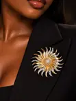 Solara Sunburst Brooch - Gold & Silver with Crystal - 2