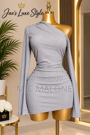 Women's Grey One-Shoulder Ruched Bodycon Mini Dress