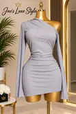 Women's Grey One-Shoulder Ruched Bodycon Mini Dress - 1