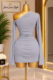 Women's Grey One-Shoulder Ruched Bodycon Mini Dress - 2