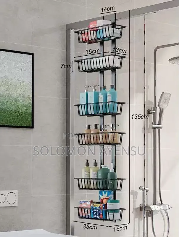 6-Tier Black Metal Over-the-Door Shower Caddy - 1