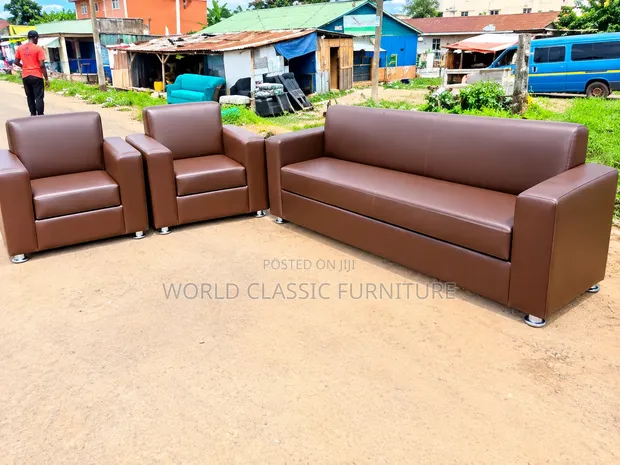 Modern Brown Leatherette Sofa Set - 1
