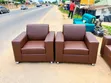 Modern Brown Leatherette Sofa Set - 4