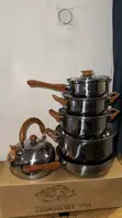Stainless Steel Cookware Set with Wood Grain Handles - 3