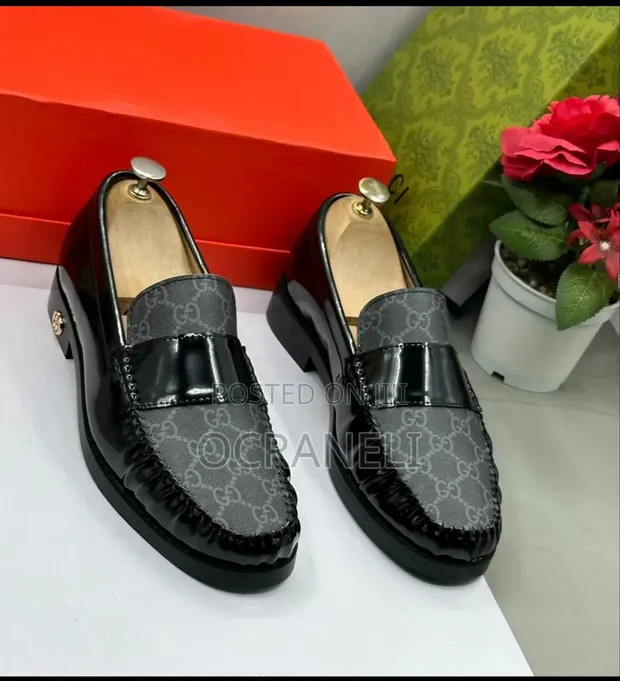 Men's Black Patent Leather GG Monogram Loafers - 1