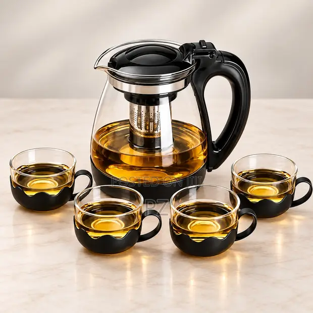 1000ml Glass Teapot with 4 Lotus Cups - 1