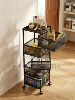 Black Metal Rolling Kitchen Storage Cart