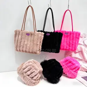 Women's Plush Fur Casual Tote Bag & Hat Set