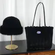 Women's Plush Fur Casual Tote Bag & Hat Set - 2