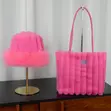 Women's Plush Fur Casual Tote Bag & Hat Set - 3