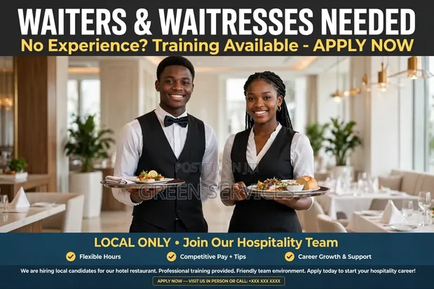Waiter/Waitress Needed Urgently - Tema, East Legon & Spintex - 1