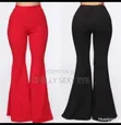 Ladies High Waist Flared Trousers - Red & Black - 2