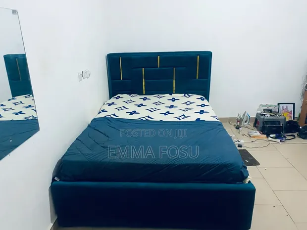 Teal Blue Velvet Double Bed Frame with Mattress - 1