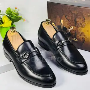 Golden C Black Leather Men's Loafers