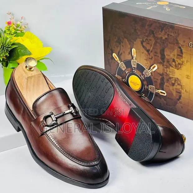 Golden C Brown Leather Men's Loafers - 1