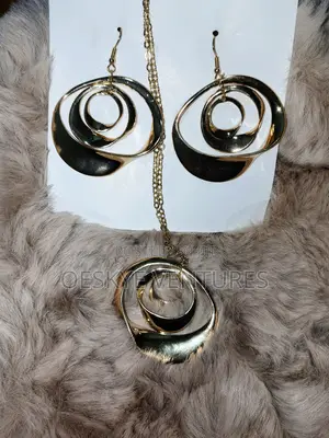 Gold Spiral Statement Jewelry Set (Necklace & Earrings)