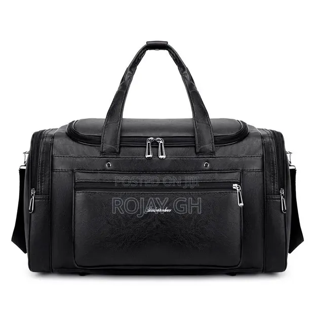 Leather Duffel Travel Bag - Black - 1