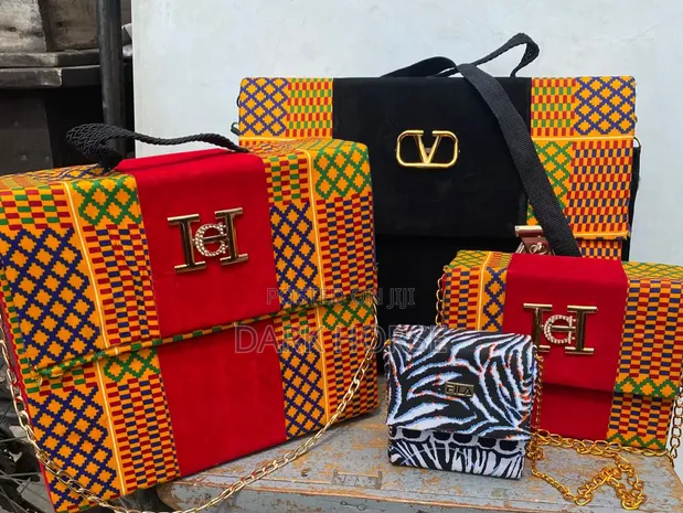 Handmade African Kente Box Bags - 1