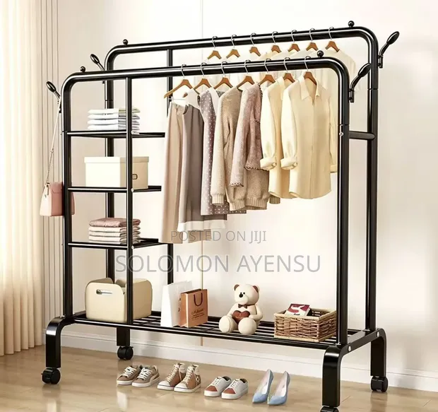 Double Bar Clothes Hanger with Side Shelf - 1