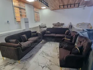 8-Seater Velvet Sofa Set with Gold Piping