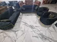 8-Seater Black Velvet Sofa Set with Gold Trim - 1