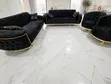8-Seater Black Velvet Sofa Set with Gold Trim - 2