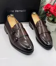 Dino Verratti Dark Coffee Brown Burnished Leather Slip-On Dress Shoes - 1