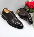 Raid Polished Dark Brown Leather Oxfords - Braided Cap-Toe - 3