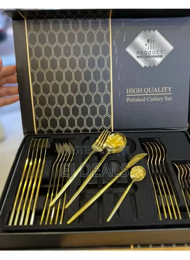 24-Piece Polished Gold Stainless Steel Cutlery Set - 1
